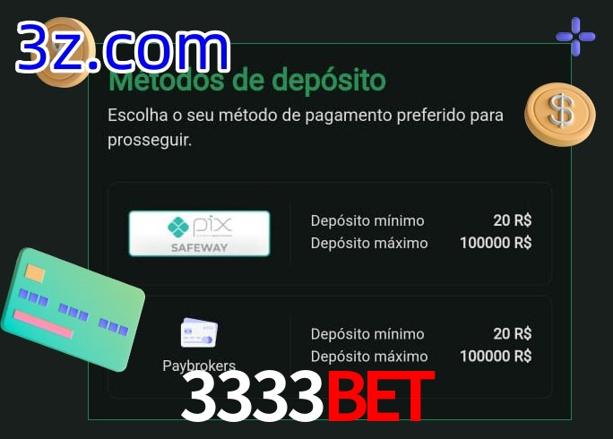 O cassino 3333Bet oferece uma grande variedade de métodos de pagamento